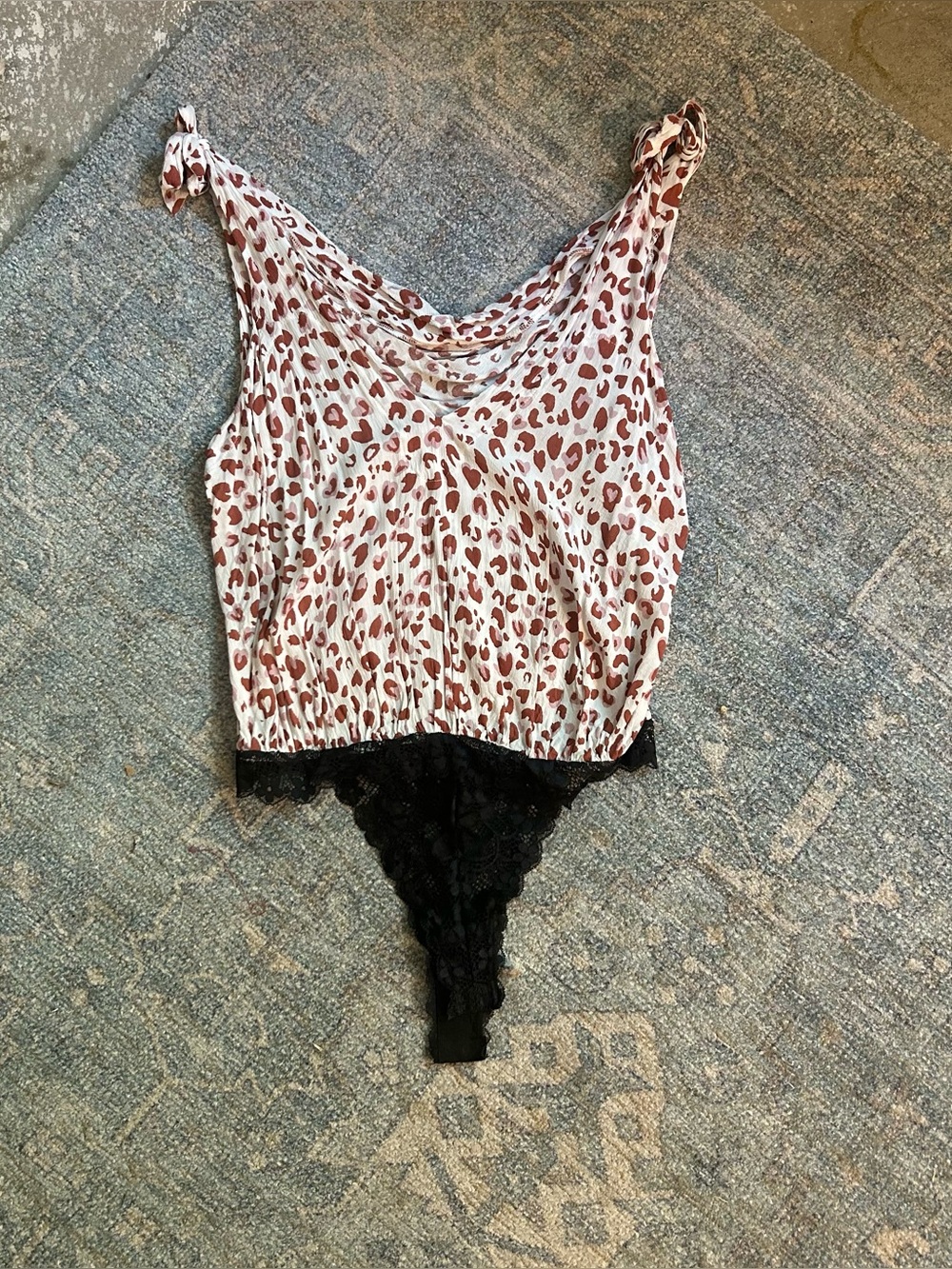 Free People White Bodysuit with Rust Leopard Spots
